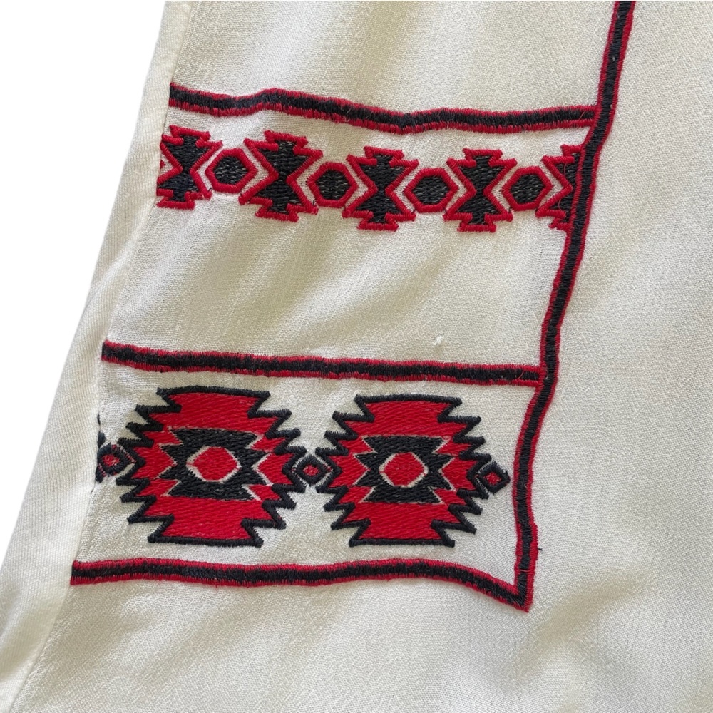 Ann Taylor LOFT Embroidered Split Neck Aztec Shell Top, Red/White/Blue - Picture 12 of 12